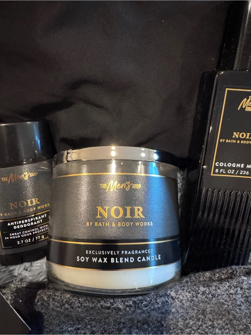 ALL NEW 7 Piece Men's Shop NOIR Duffle Bag Set Bath & Body Works 3 Wick Candle +